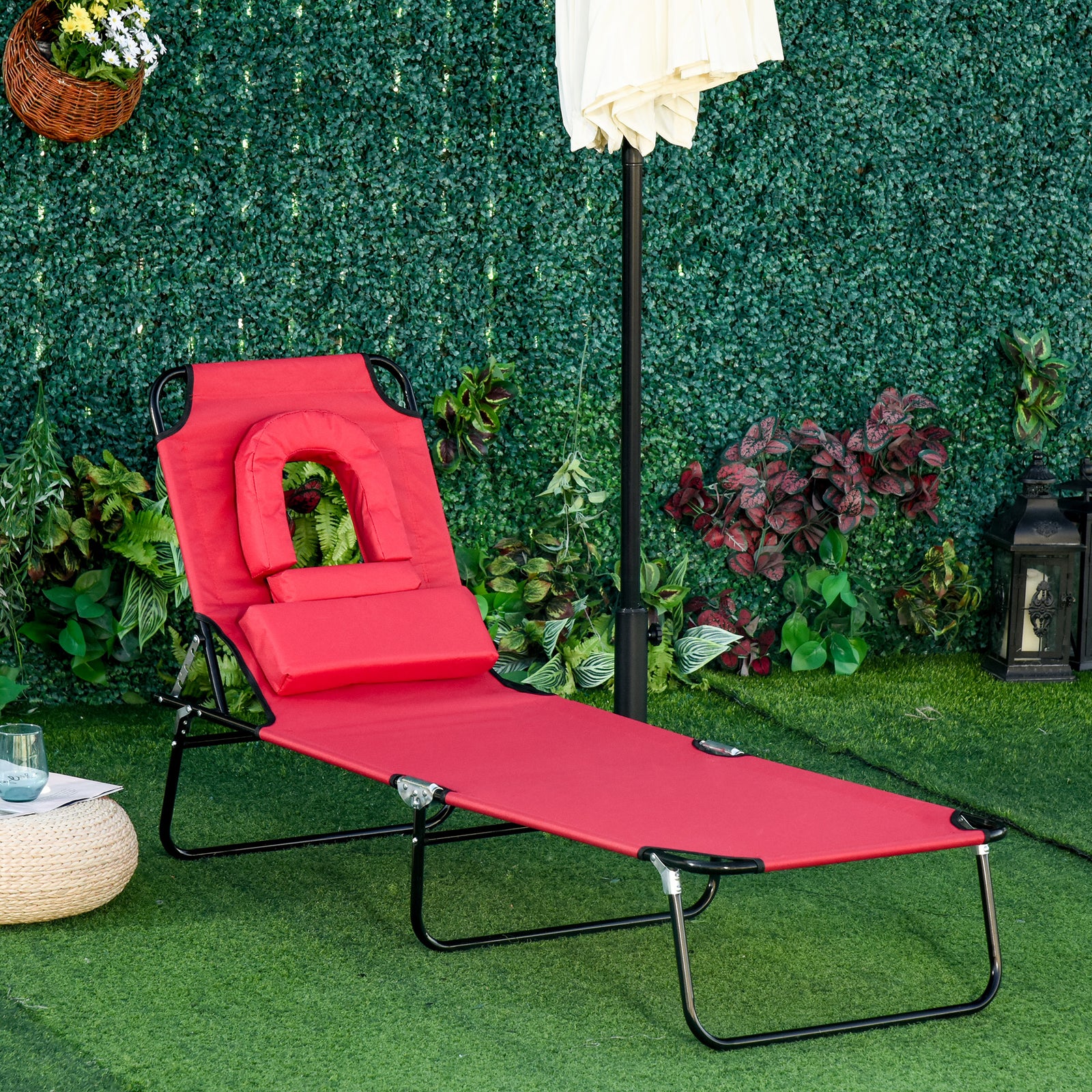 Garden Sun Lounger Folding Recliner Chair | Set of 1 | Red