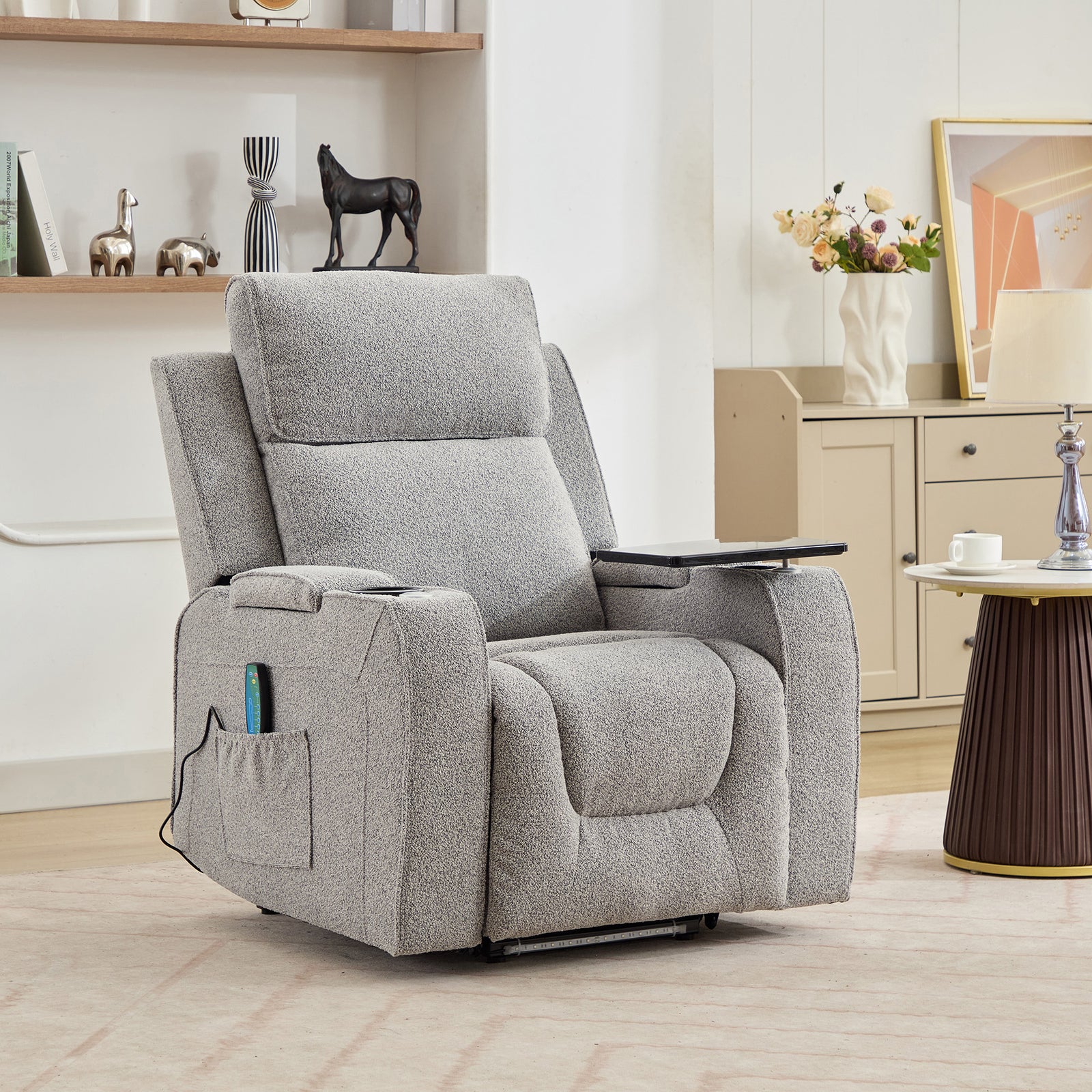 Cowley Electric Riser Recliner Chair With Massage And Heat, Drink Cooler, Table | Light Grey