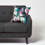 Floral Peacock Filled Velvet Cushion 46 X 46 Cm | 45cm x 45cm | Teal