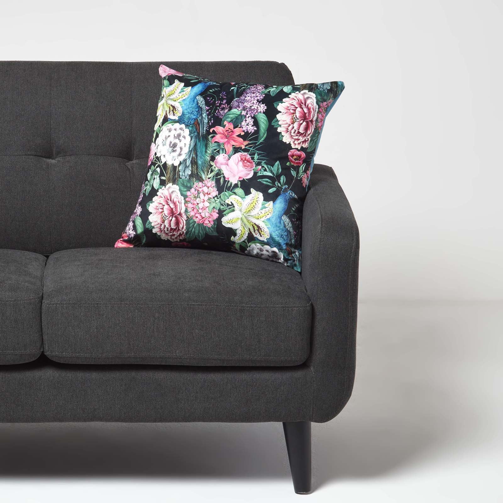 Floral Peacock Filled Velvet Cushion 46 X 46 Cm | 45cm x 45cm | Teal