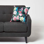 Floral Peacock Filled Velvet Cushion 46 X 46 Cm | 45cm x 45cm | Teal