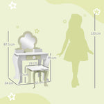 Kids Dressing Table With Mirror And Stool, Drawer, Storage Boxes - White | White