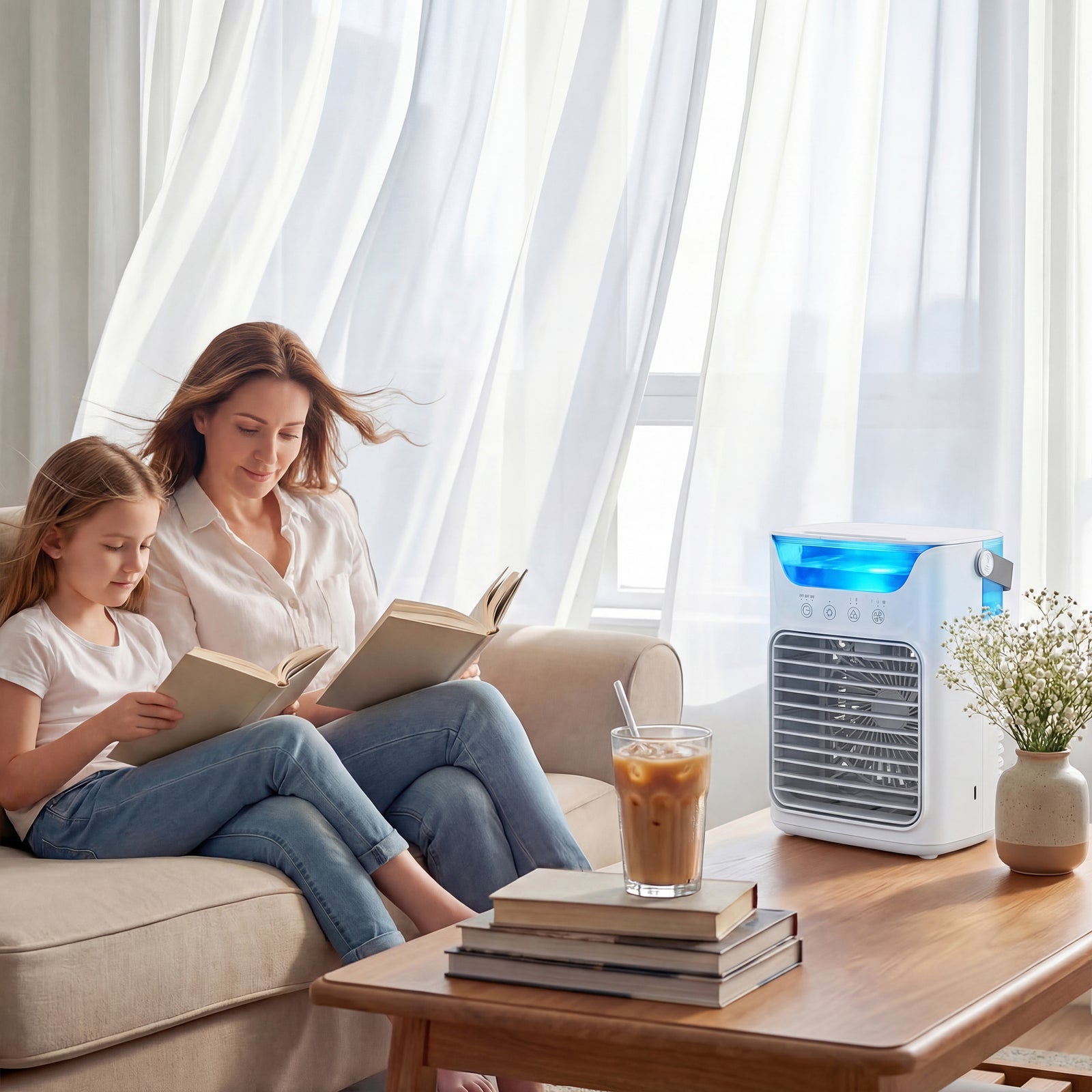 4-in-1 Mini Air Cooler, Portable Air Conditioner For Bedroom | White