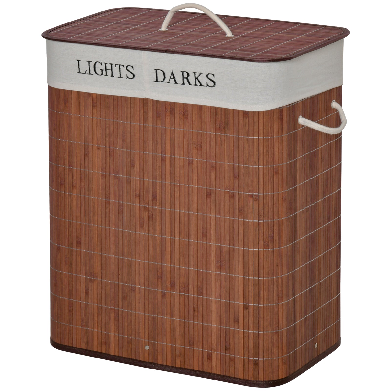 2 Section Collapsible Laundry Hamper Lid Removable Lining | One Size | Brown