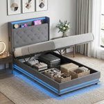 Lift Up Storage Bed Frame With Rgb Led Lights | 3ft | Dark Grey