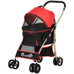 3 In 1 Pet Stroller, Detachable Dog Cat Travel Carriage | Red