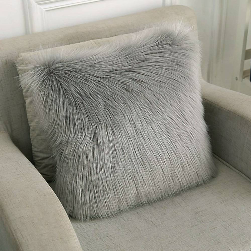 50x50cm Square Fluffy Faux Fur Throw Pillow Cover | Grey