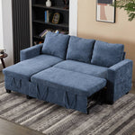 Breeins Blue Chenille Sofa Bed With Storage, Convertible Sleeper Sofa Couch For Living Room