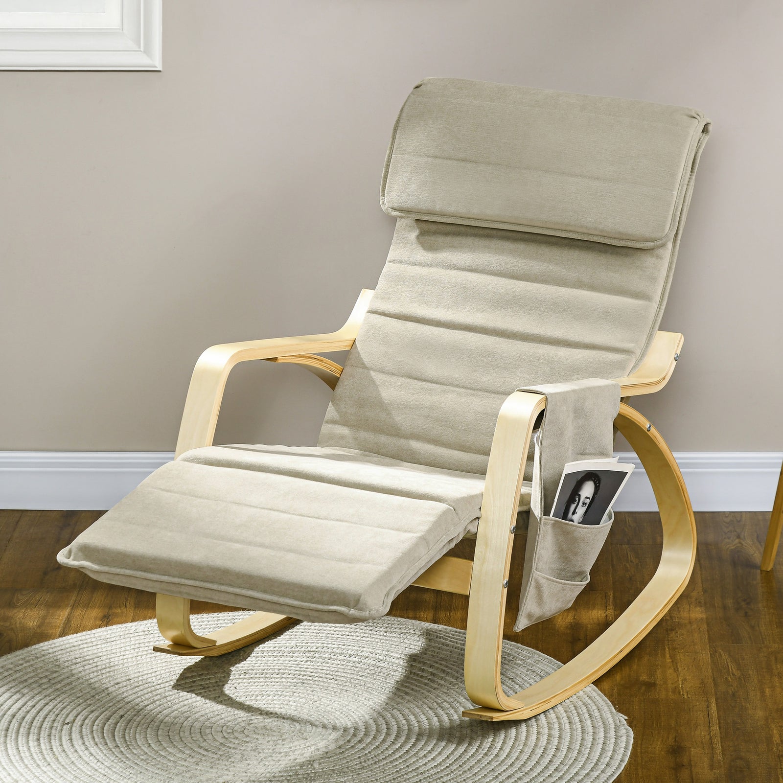 Rocking Chair Recliner Armchair With Adjustable Footrest | One Size | Khaki