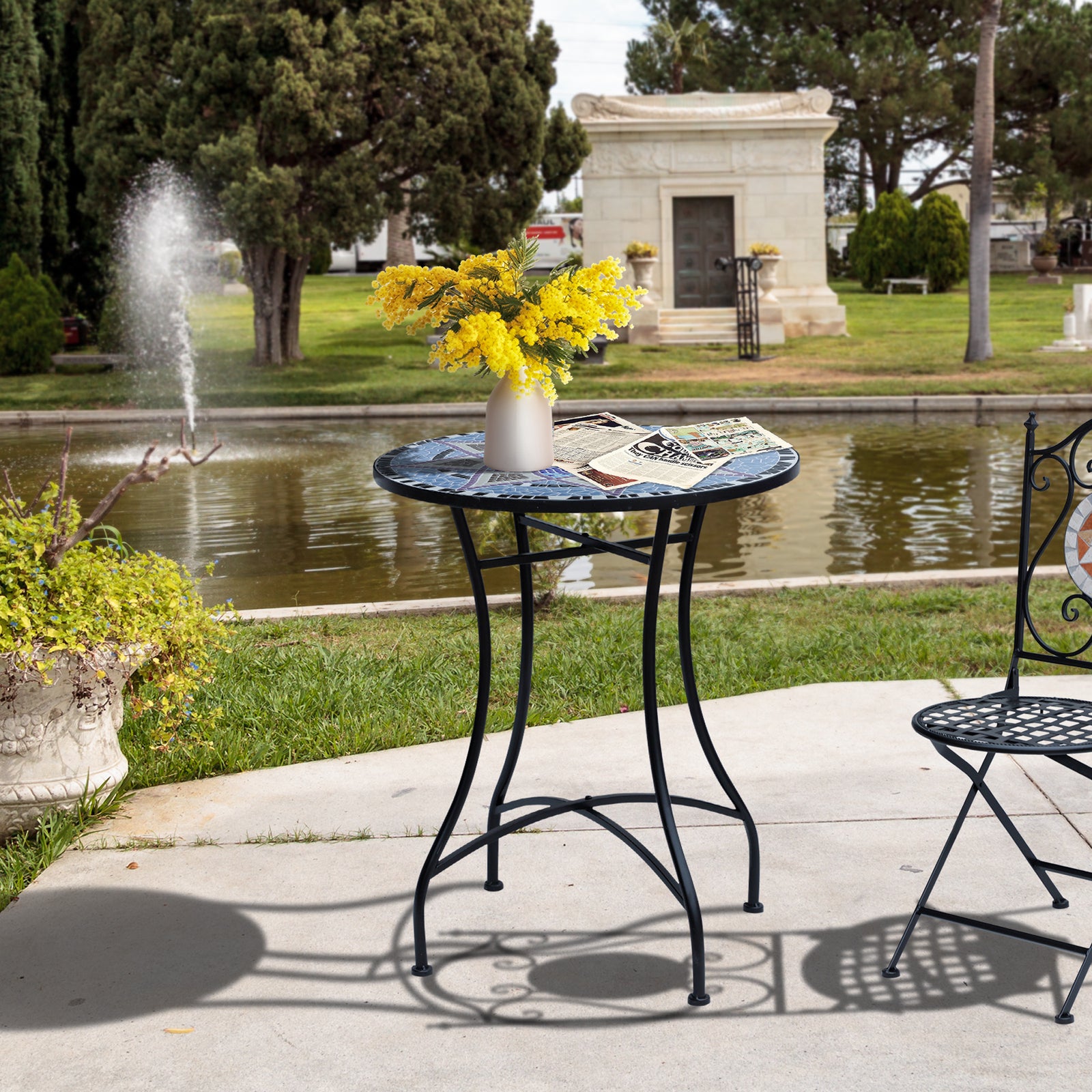 Mosaic Round Garden Table, 60cm Ceramic Top