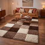 California Checked Shaggy Rug Deep Pile | 200cm x 290cm | Beige