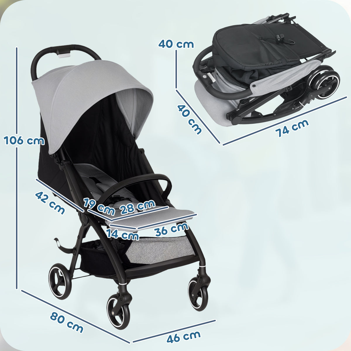 AIYAPLAY Travel Stroller With Easy Folding, Lightweight Pushchair
