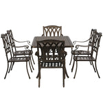 7 Pieces Cast Aluminium Garden Dining Set W/ Parasol Hole