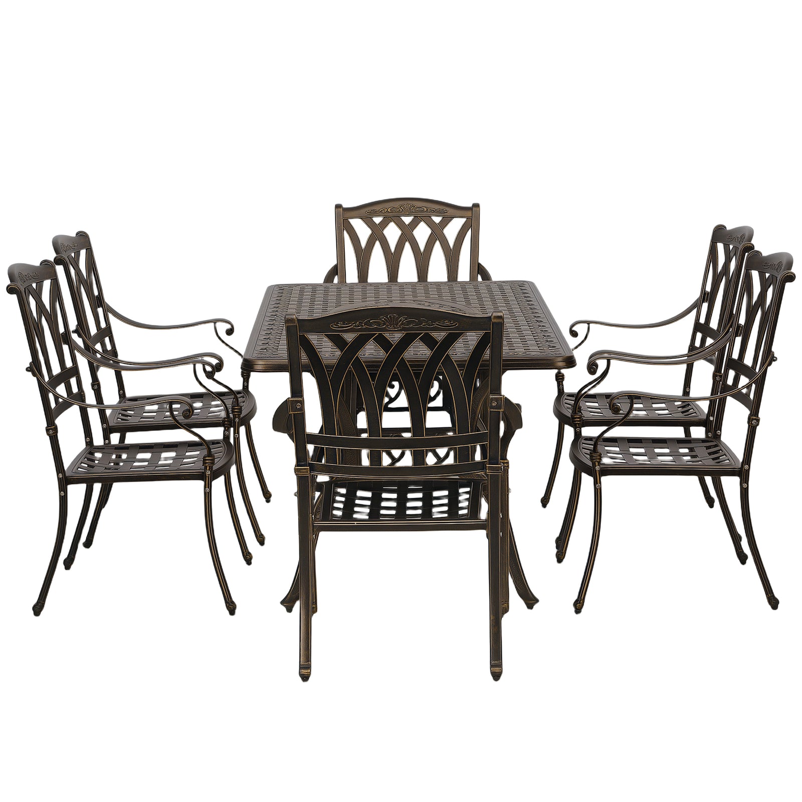 7 Pieces Cast Aluminium Garden Dining Set W/ Parasol Hole
