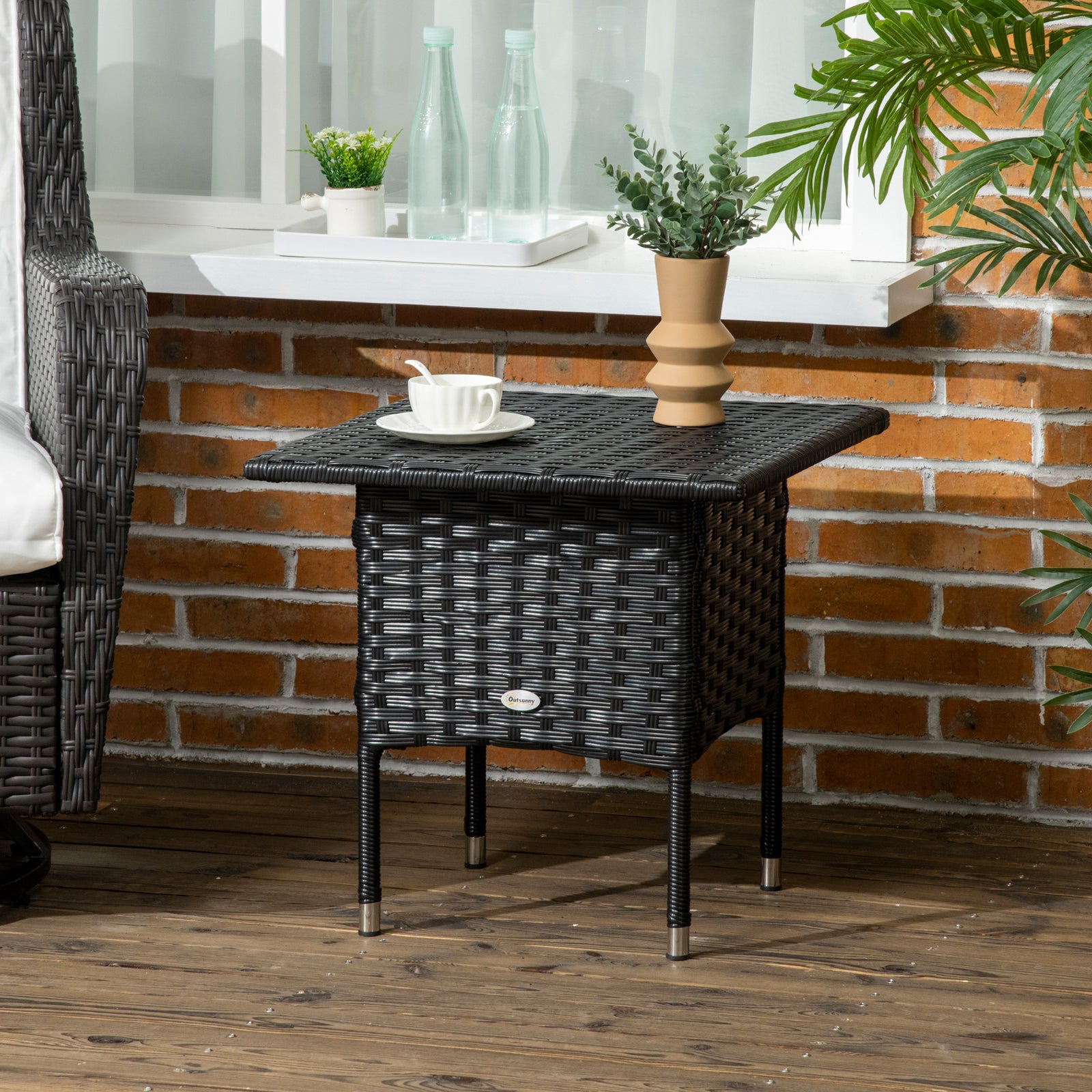 Pe Rattan Coffee Table, Patio Side Table | Black