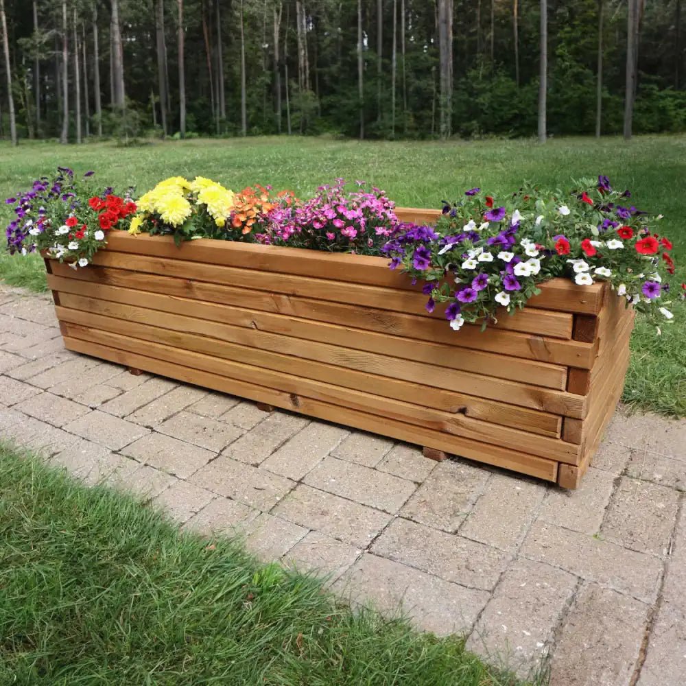 Pine Wooden Trough Planter With Feet | 140cm x 42cm x 38cm | Brown