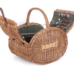 Oval 4 Person Green Tweed Picnic Wicker Basket