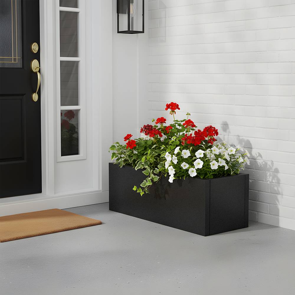 Rectangular Galvanised Steel Planter Box, Black Powder-coated Outdoor/indoor Flower & Herb Planter