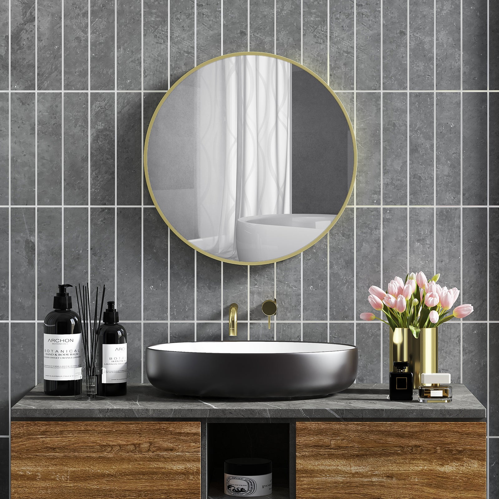 60x60/70x70cm Round Bathroom Mirror Modern Wall Mirror | Medium | Gold