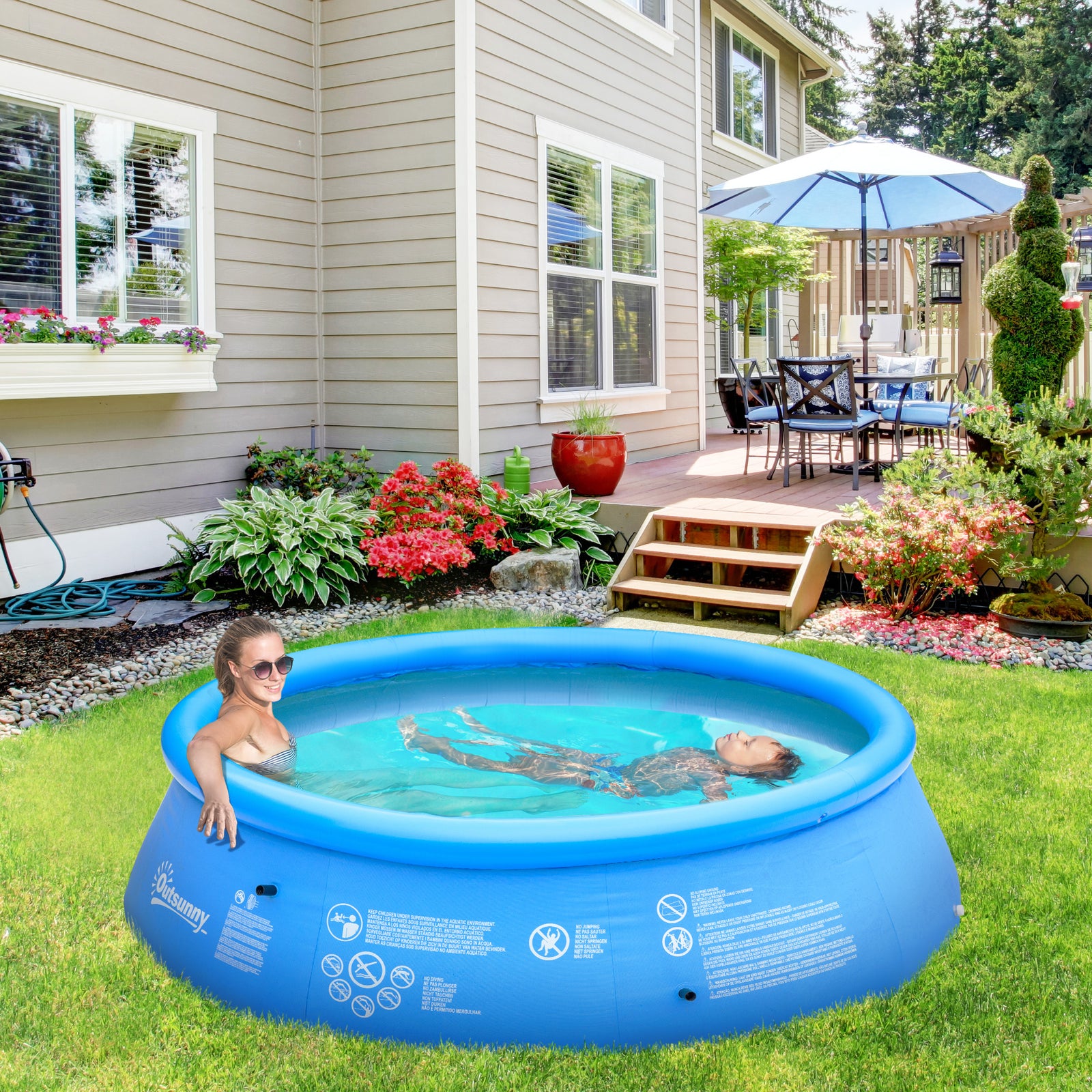 Inflatable Swimming Pool Family-sized, W/ Hand Pump 274x76cm | Blue