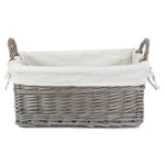 Wicker Shallow Lined Antique Wash Storage Basket | Small | White