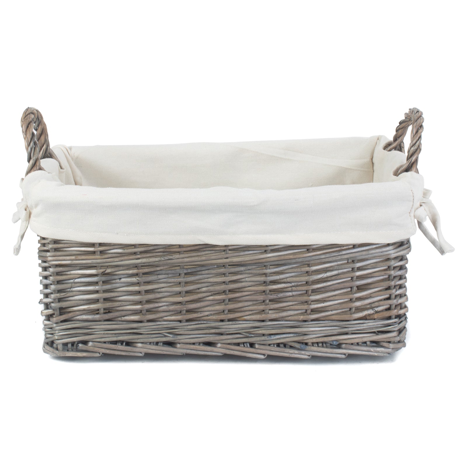 Wicker Shallow Lined Antique Wash Storage Basket | Small | White