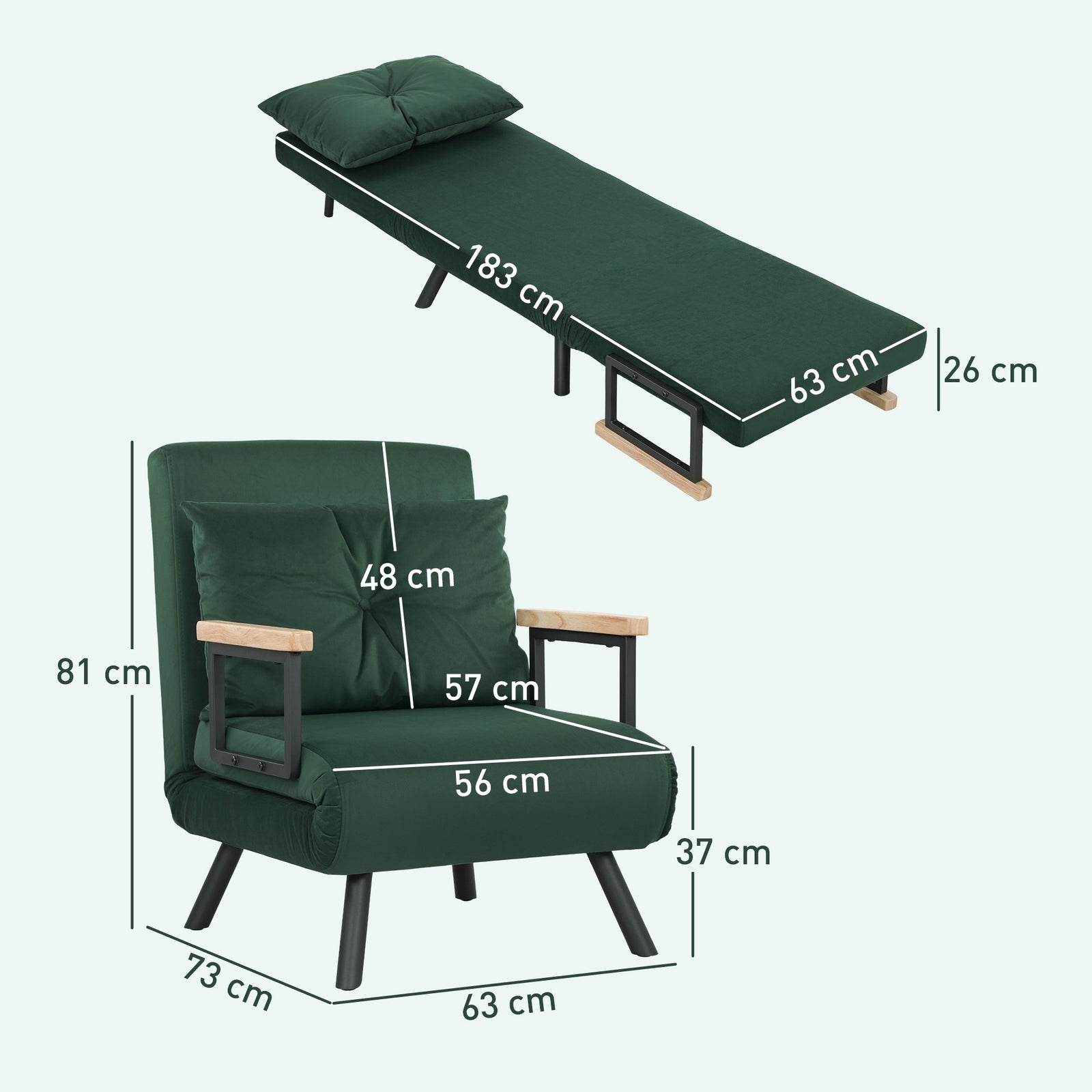 Click Clack Single Chair Bed Settee For Living Room, Green