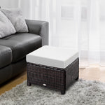 Rattan Footstool Wicker Ottoman With Padded Seat Cushion | Brown