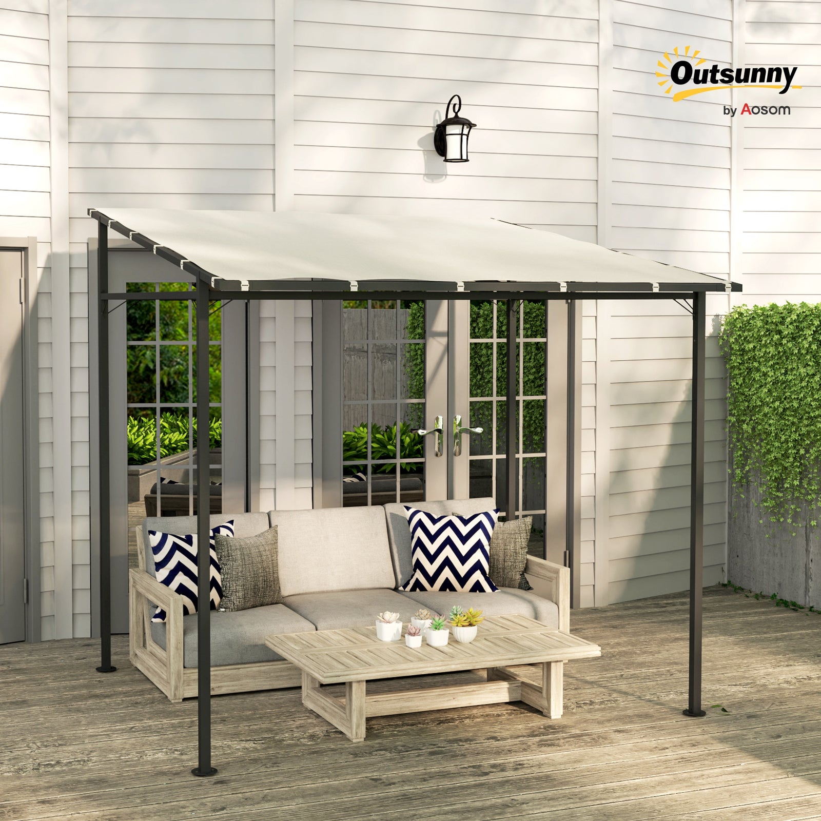 2.4 X 2.4 M Wall Mounted Pergola Gazebo, Upf30+ | Cream