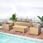 4 Pcs Patio Wicker Aluminum Furniture Set W/ Table