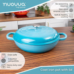 Shallow Cast Iron Casserole Pot With Lid, 5-quart, (32 Cm) | Blue