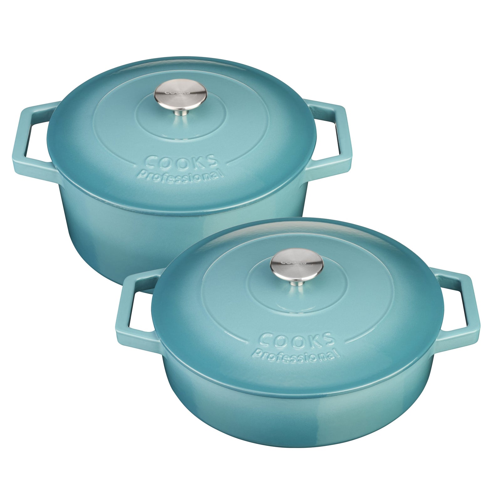 Cast Iron Casserole Set Of 2 26cm & 28cm / 4.3l & 5.8l Dishes Oven Proof Enamelled Cast Iron Pans With Lids | Blue