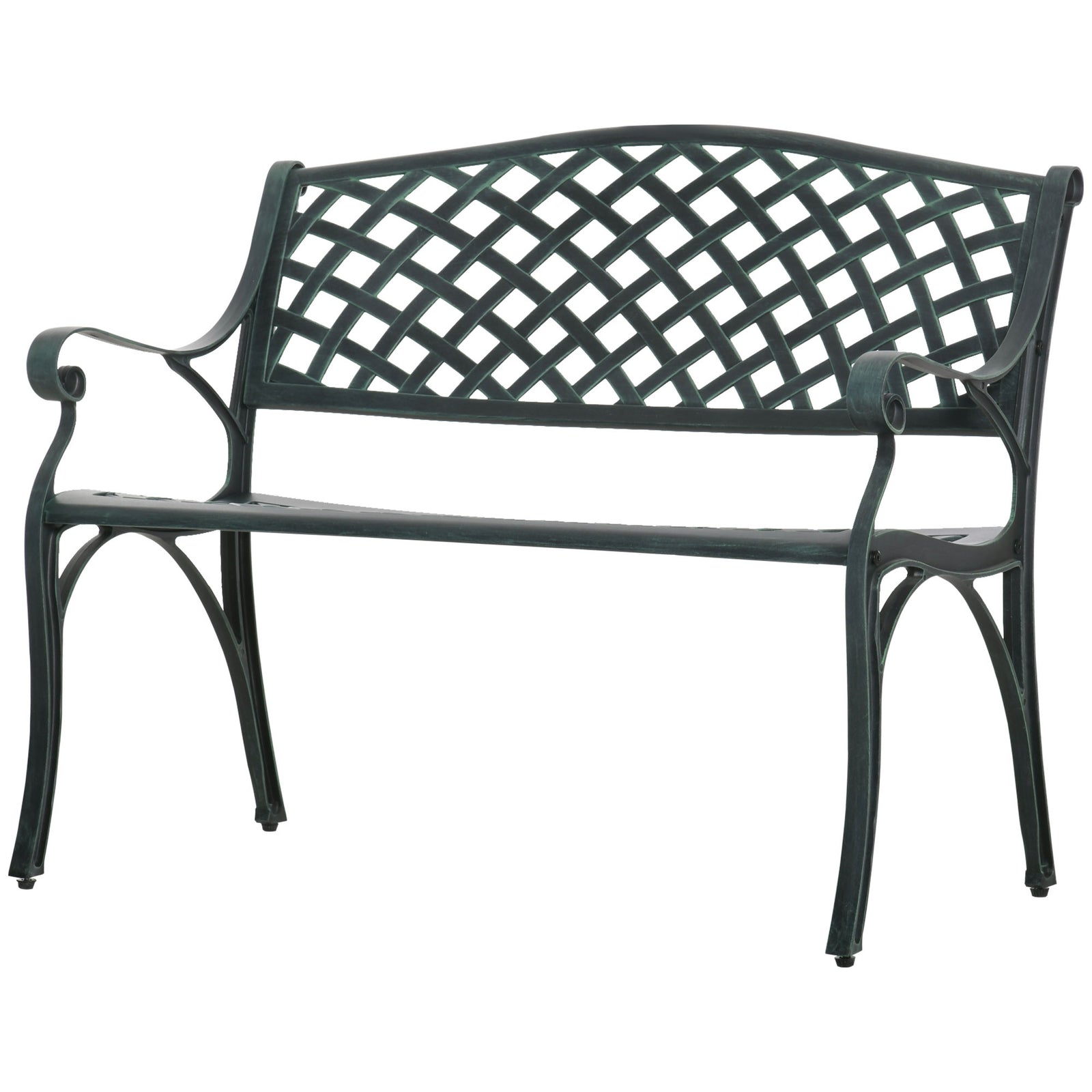 Cast Aluminium Garden Bench 2 Seater Antique Park Loveseat | Green