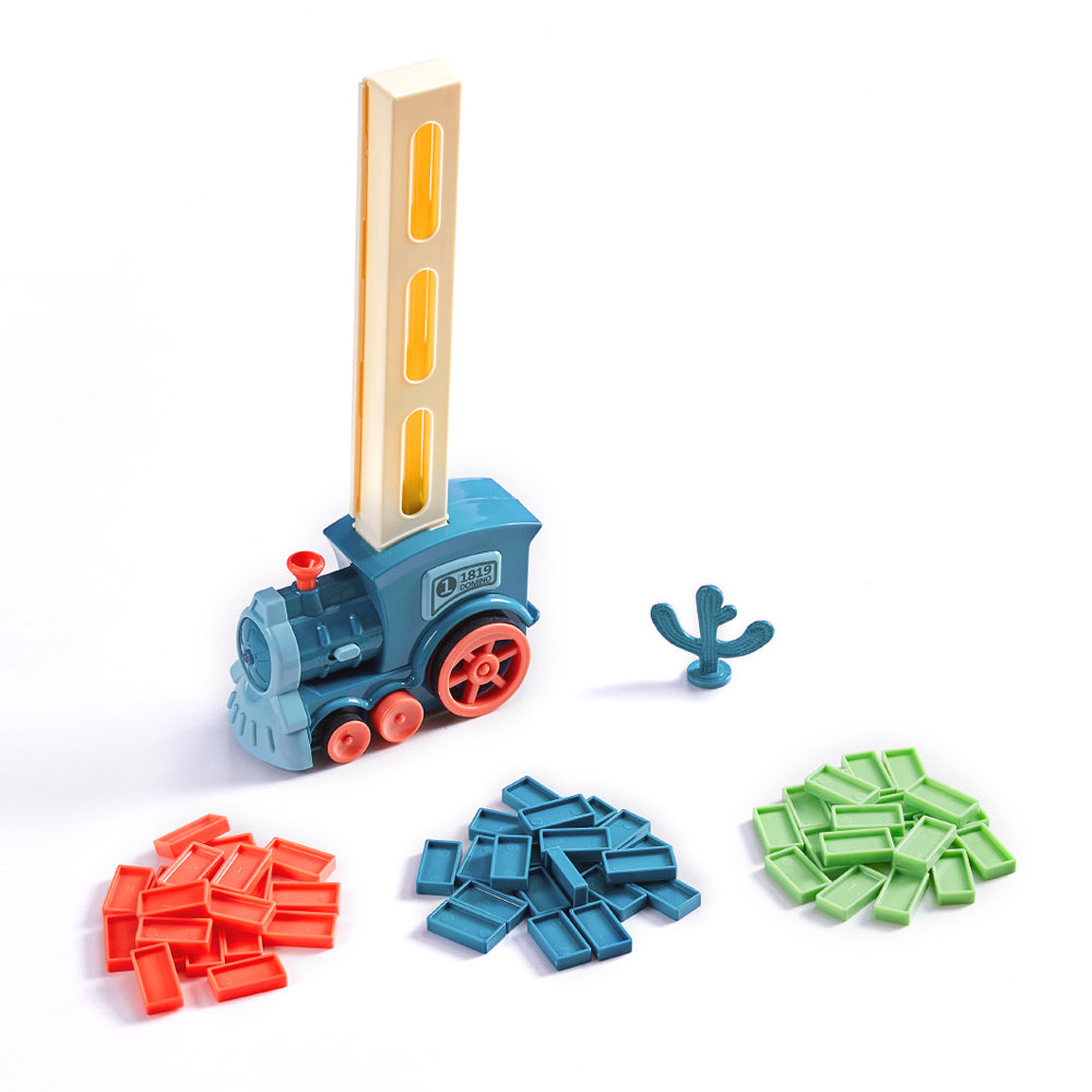 Blue Creative Automatic Domino Laying Train Toy With Light For Children