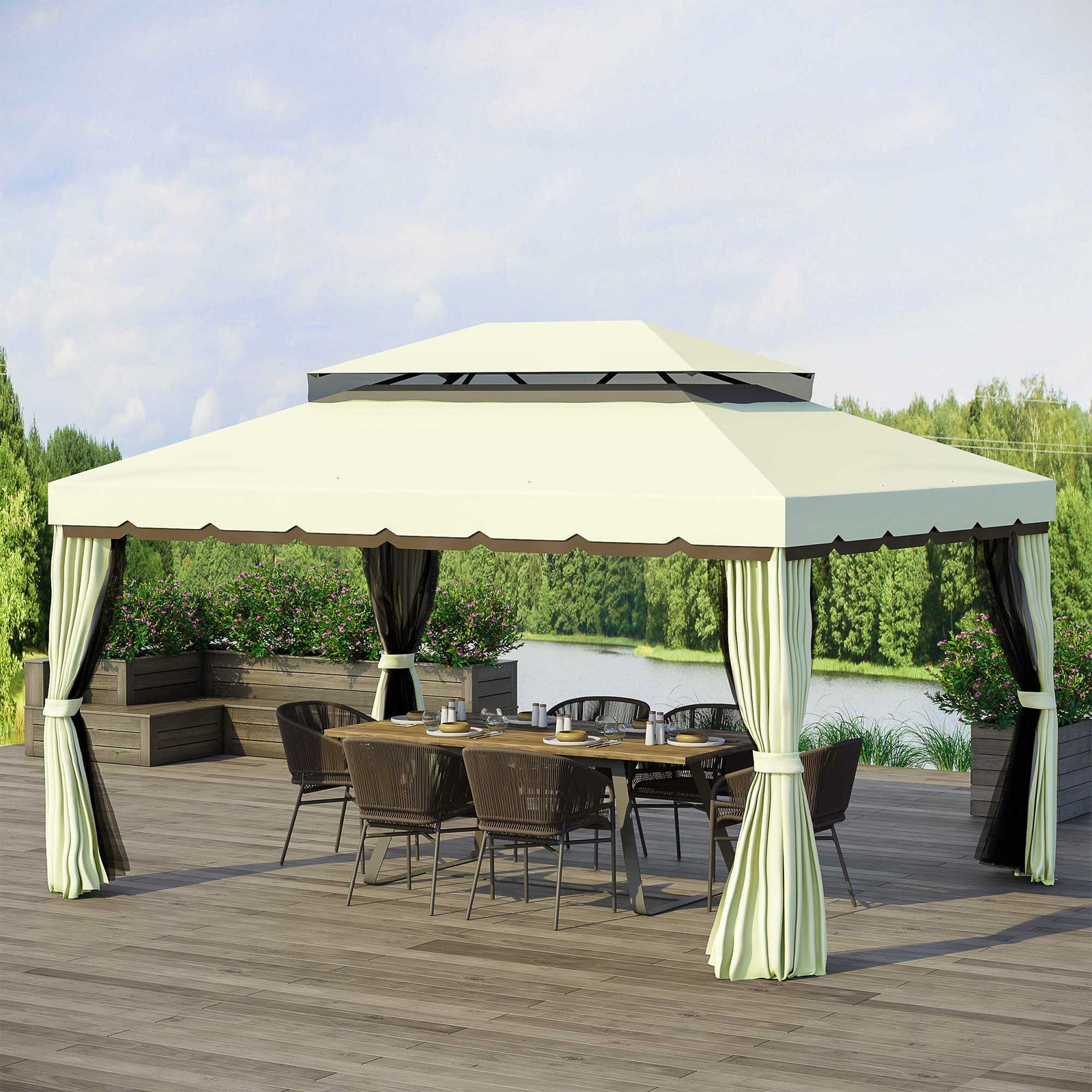 3m X 3.6m Aluminium Gazebo Canopy Patio Marquee Party Tent | Cream