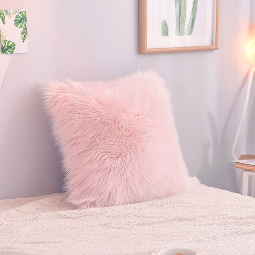 45x45cm Fluffy Faux Fur Throw Pillow Cover | Pink