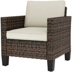 Single Rattan Chair, Garden Armchair W/ Cushions | Brown