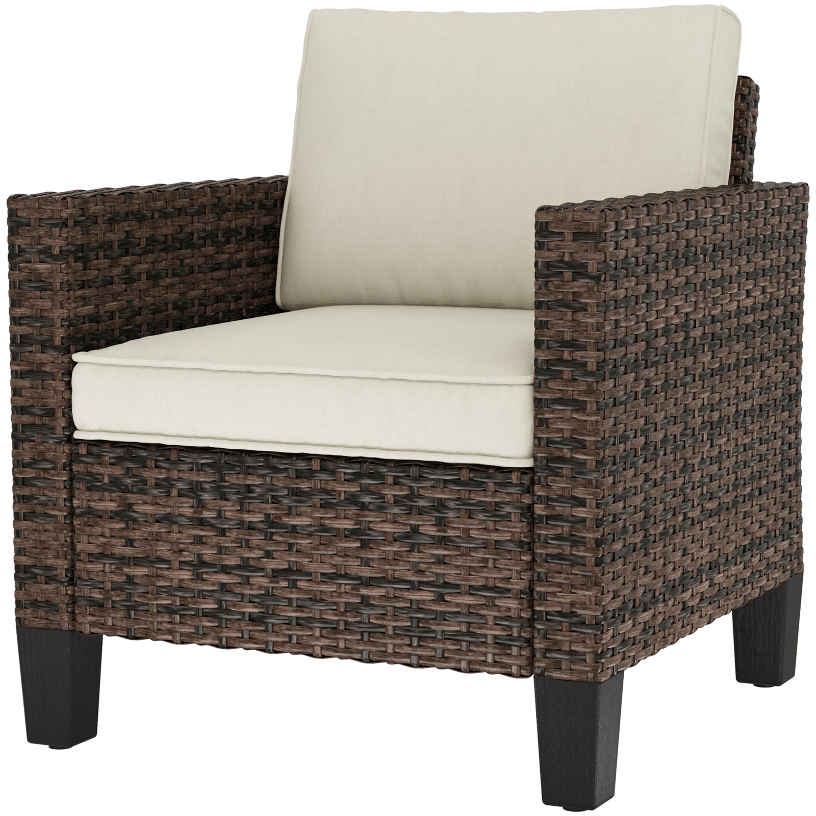 Single Rattan Chair, Garden Armchair W/ Cushions | Brown