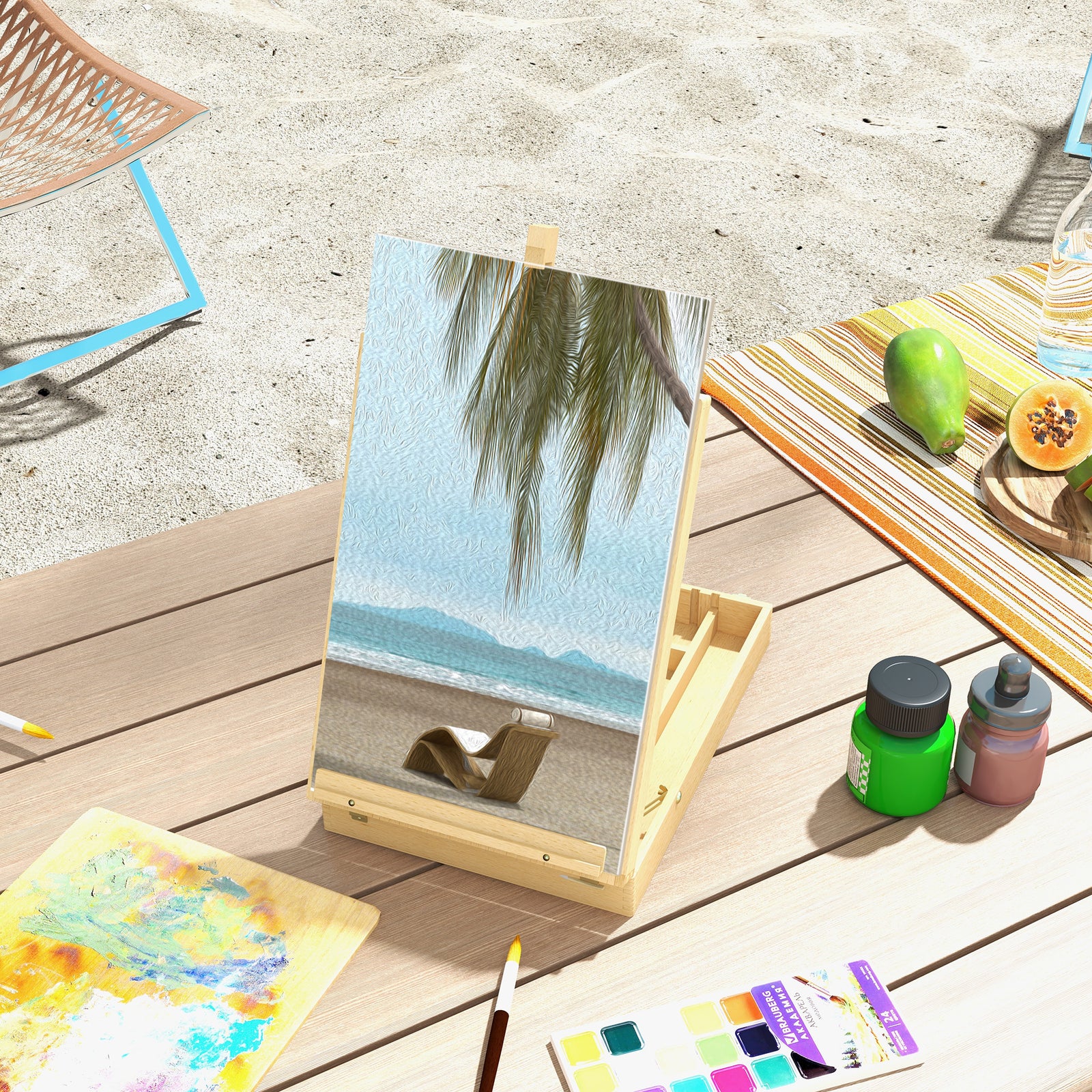 Wooden Table Easel Box Hold Canvas Up To 61cm Adjustable