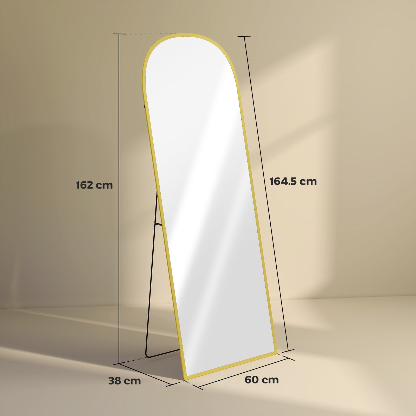 Full Length Mirror, 165x60cm, Arched, Free Standing | Gold