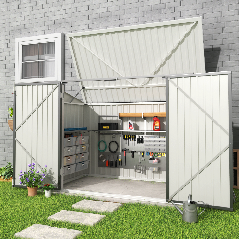 Steel Trash Can Recycle Bin Enclosure Storage Shed | One Size | Grey