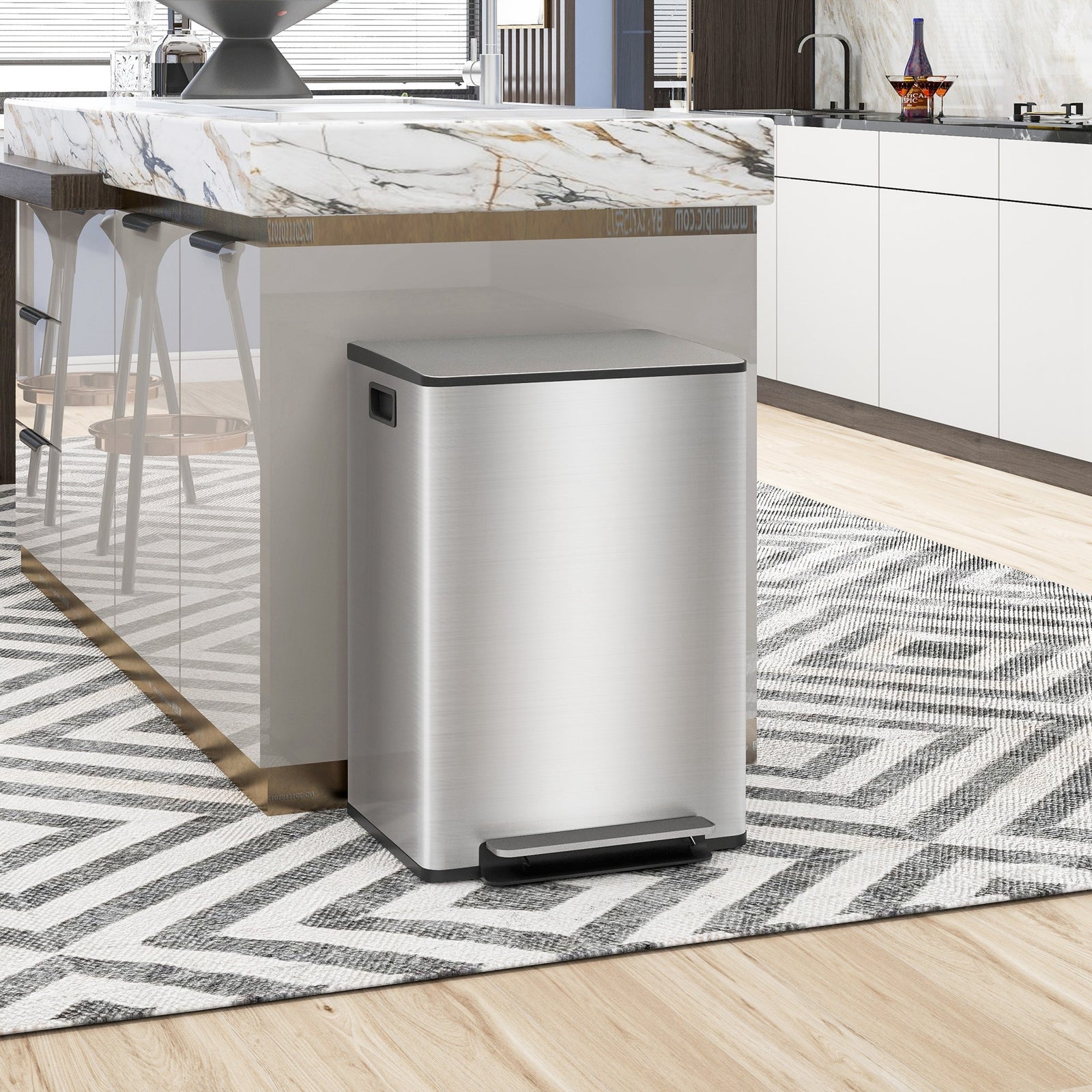 HOMCOM 2 X 30l Double Kitchen Bin, Pedal Bin With Soft-close Lid, Silver