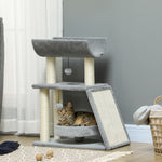 Cat Tree Kitten Tower W/ Scratching Post, Pad, Bed, Perch, Ball | Gray