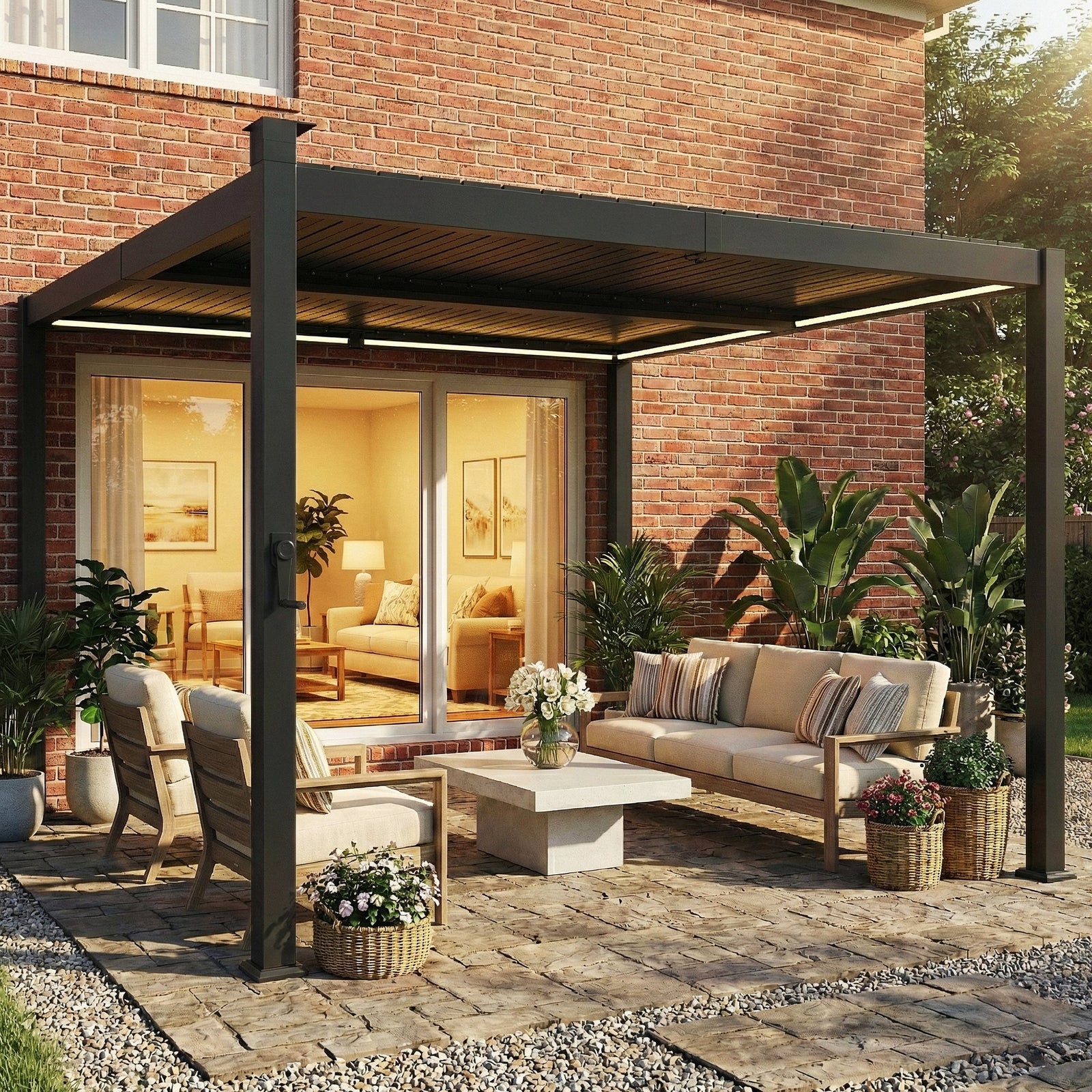 Outsunny 3 X 3 M Louvered Pergola W/ Solar Led Lights, Patio Gazebo Pergola