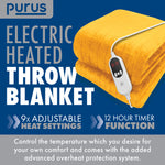 Deluxe Electric Throw Heated Double Over Blanket Soft Fleece 9 Heat & 12 Timer Settings | L | Gold