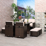 9 Pieces Rattan Dining Set Garden Furniture Seat Woven | Khaki