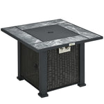 Pe Rattan Gas Fire Pit Table With Marble Desktop, Rain Cover