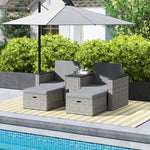 5 Piece Rattan Garden Furniture Set W/ Storage Table, Stools