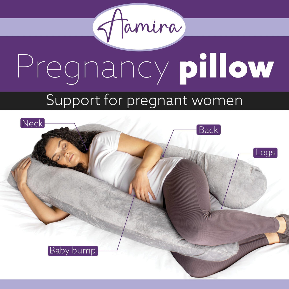 U Shaped Pregnancy Pillow, 135x75x20cm Shredded Memory Foam Full Body Maternity Cushion For Sleeping | U Shape | Light Grey