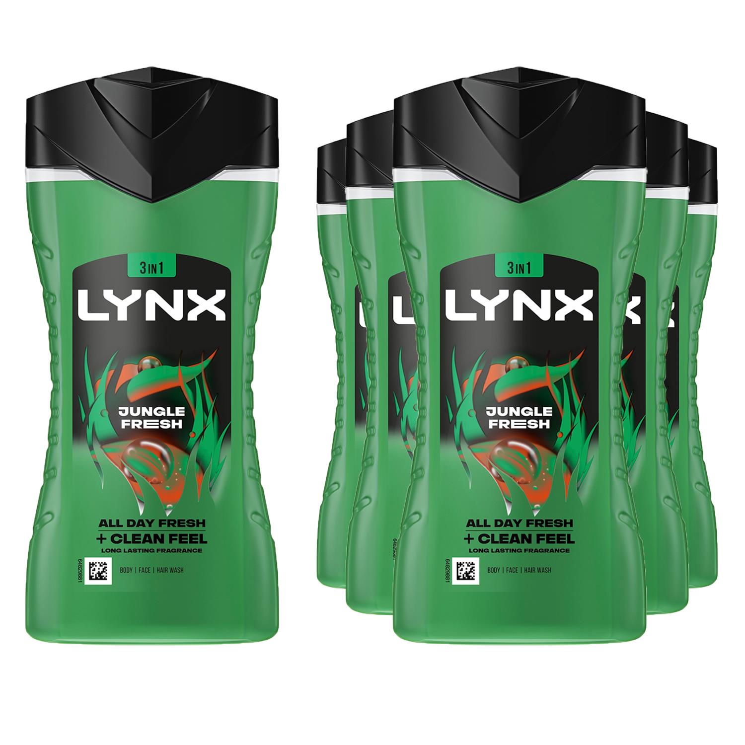 3in1 Body, Face & Hair Wash Shower Gel Extra Fresh Jungle Fresh 225ml, 6pk